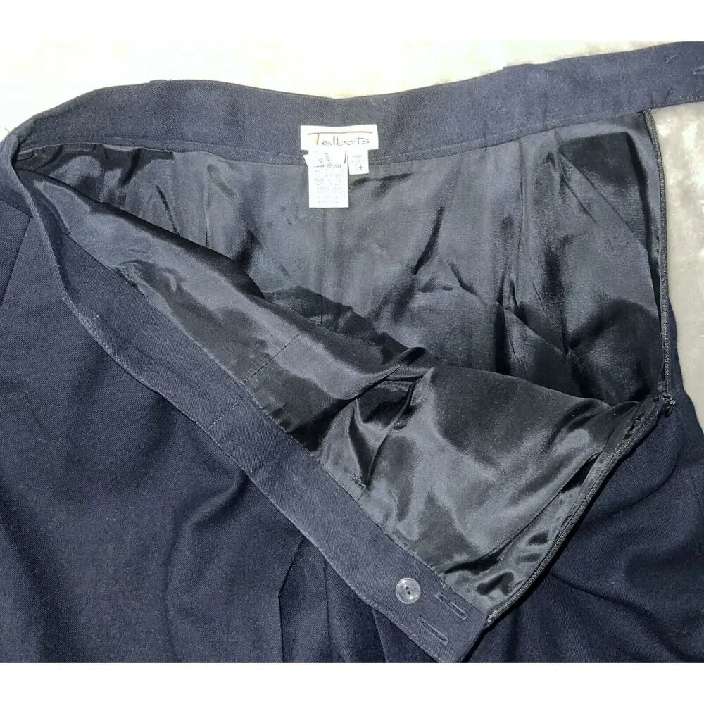 Talbots Vintage 80s Womens 14 100% Worsted Wool Lined USA Made Pants Skirt Navy - Picture 8 of 12